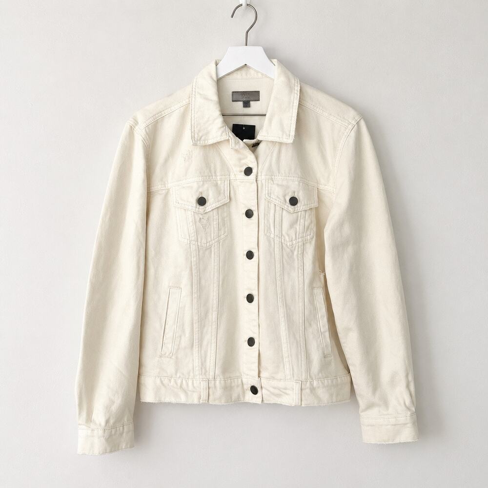 KUT from the Kloth Emmy Ecru Distressed Boyfriend Denim Jacket Small NWT
